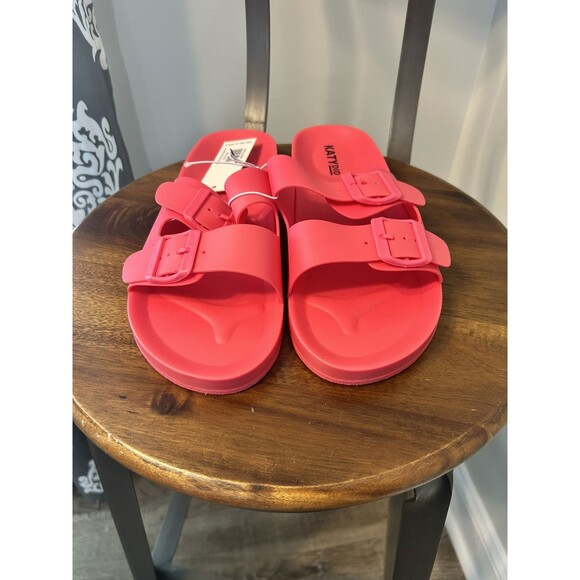 New Katydid Rubber Sandals Hit Pink Slides Adjustable Buckles Supportive SIZE 9 - Picture 2 of 4